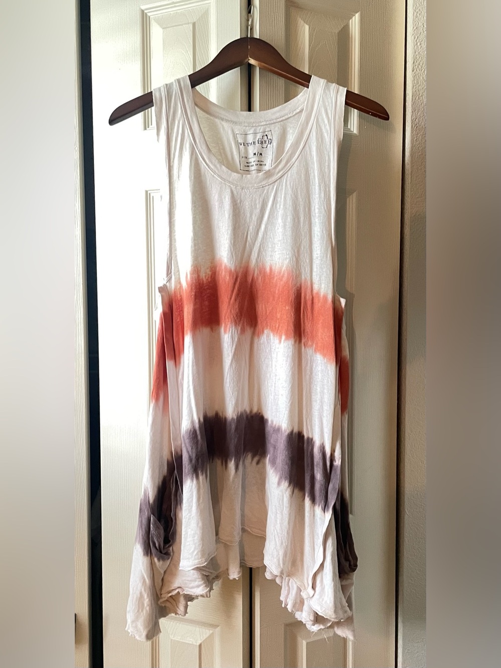 We The Free White Tank with Rust & Charcoal Tie-Dye Bands